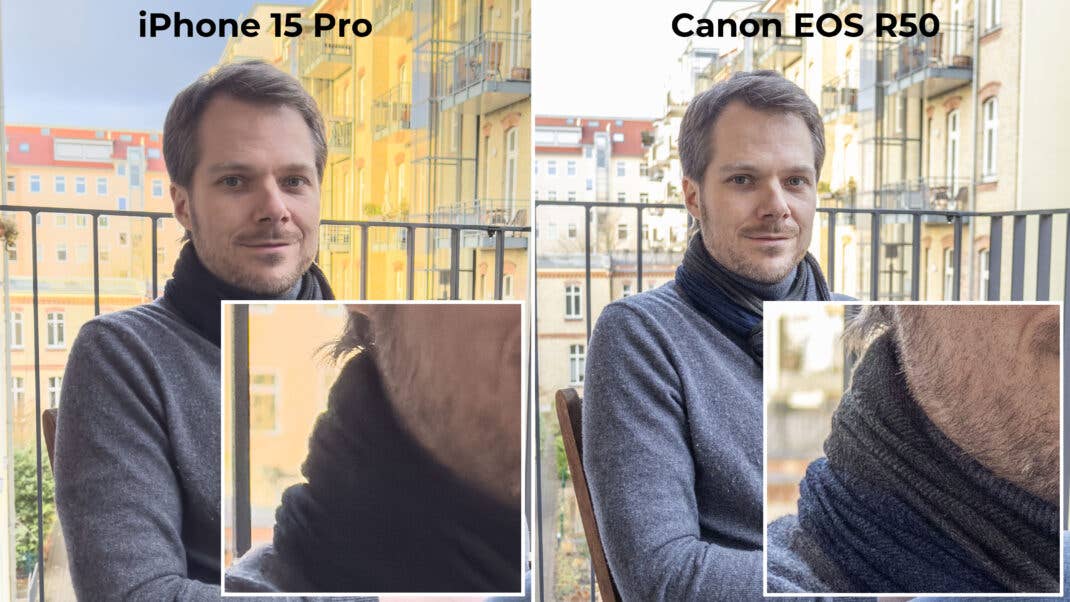 Vergleichsfoto iPhone 15 Pro gegen Canon EOS R50 im RAW-Modus