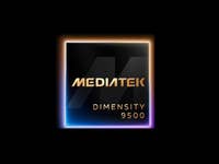 MediaTek Dimensity 9500-Logo mit goldener Schrift auf schwarzem Hintergrund.