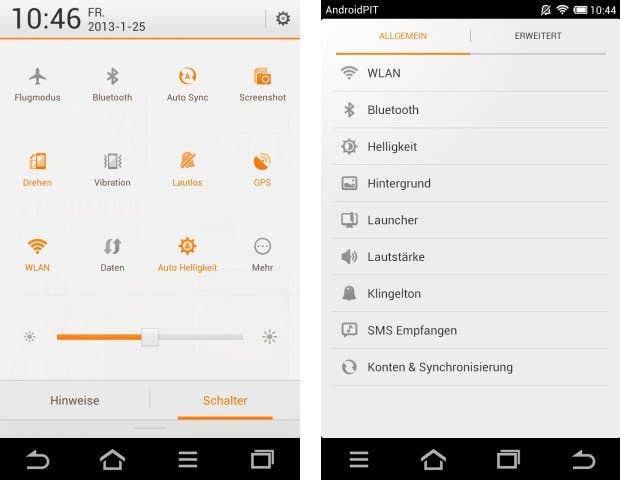 Einstellungen-Symbol mit Schaltern für WLAN, Bluetooth, Helligkeit und weitere Optionen auf einem Smartphone-Bildschirm.
