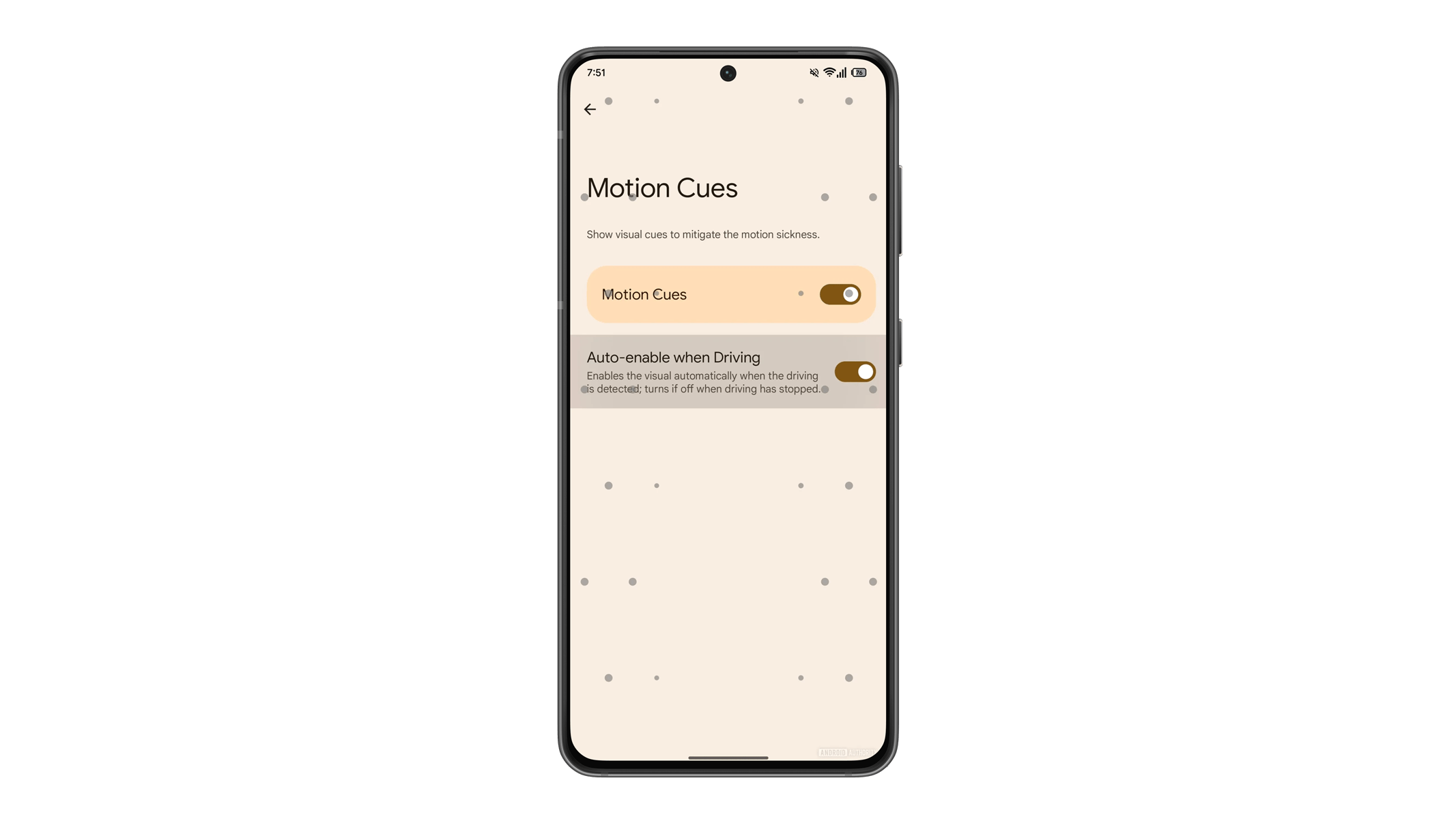 Android's Motion Cues Funktion auf Android 15