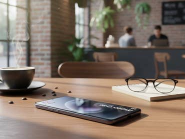 Motorola Moto g86 5G liegt auf einem Tisch in einem Restaurant.