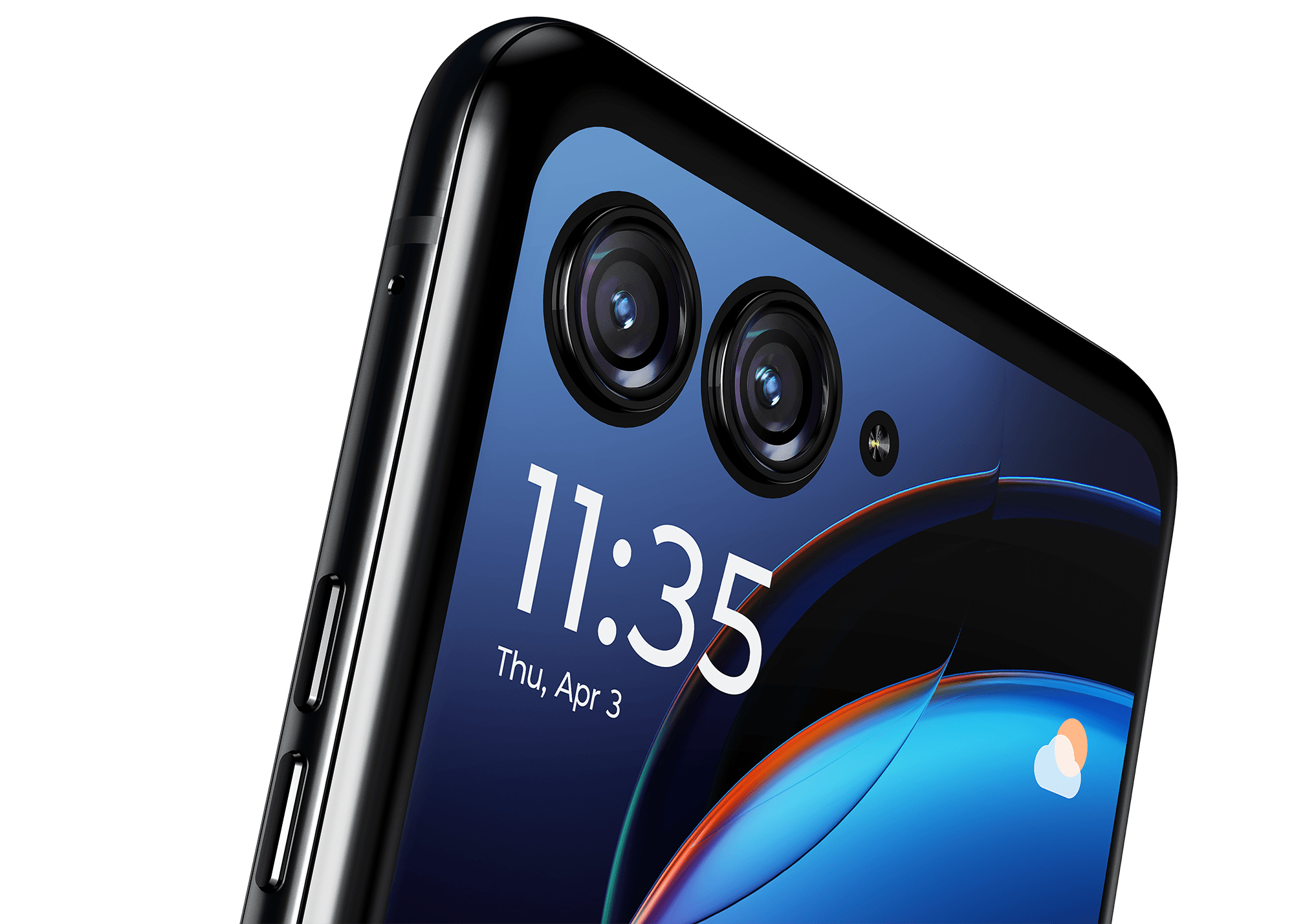 Obere Hälfte des Razr 40 Ultra in Nahaufnahme mit Blick auf die Kameras