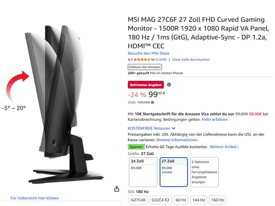 Amazon-Angebot zum MSI MAG 27C6F