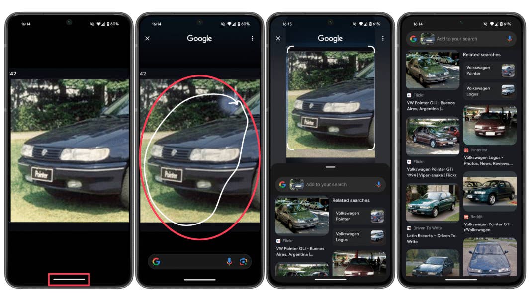 Screenshots zeigen die Circle to search Funktionen