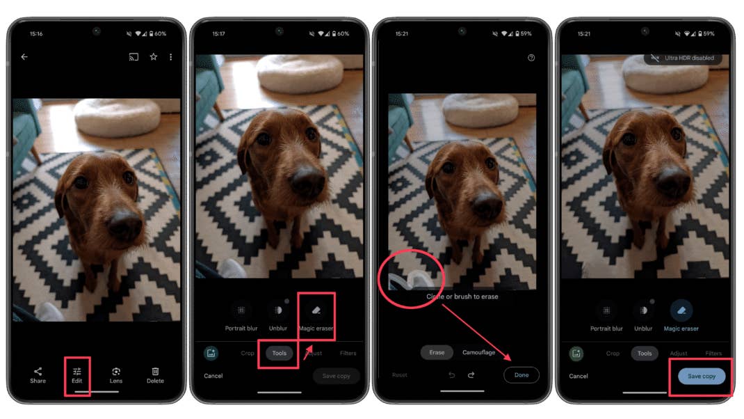 Screenshots zum Magic Eraser