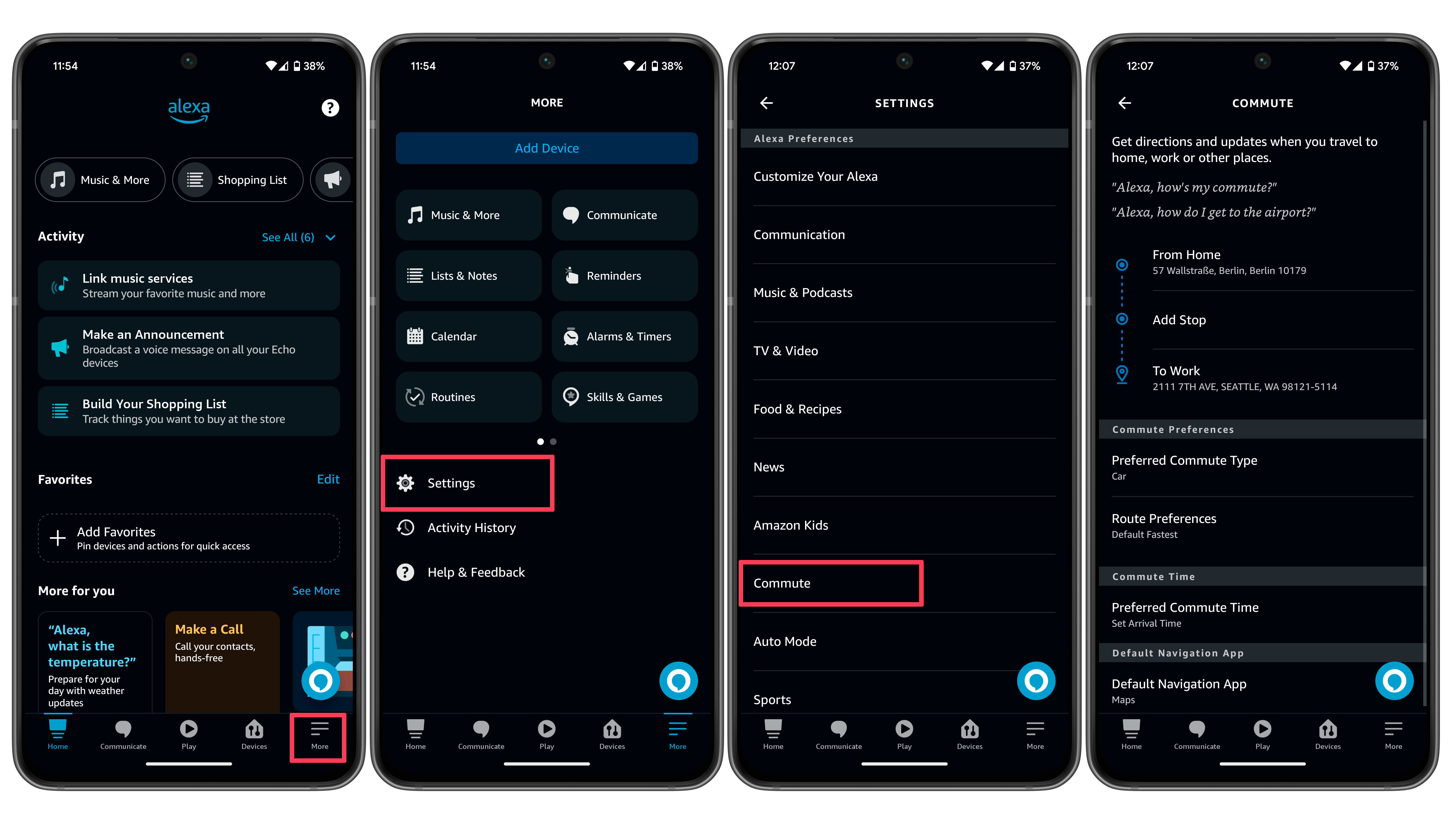 Screenshots der Alexa App