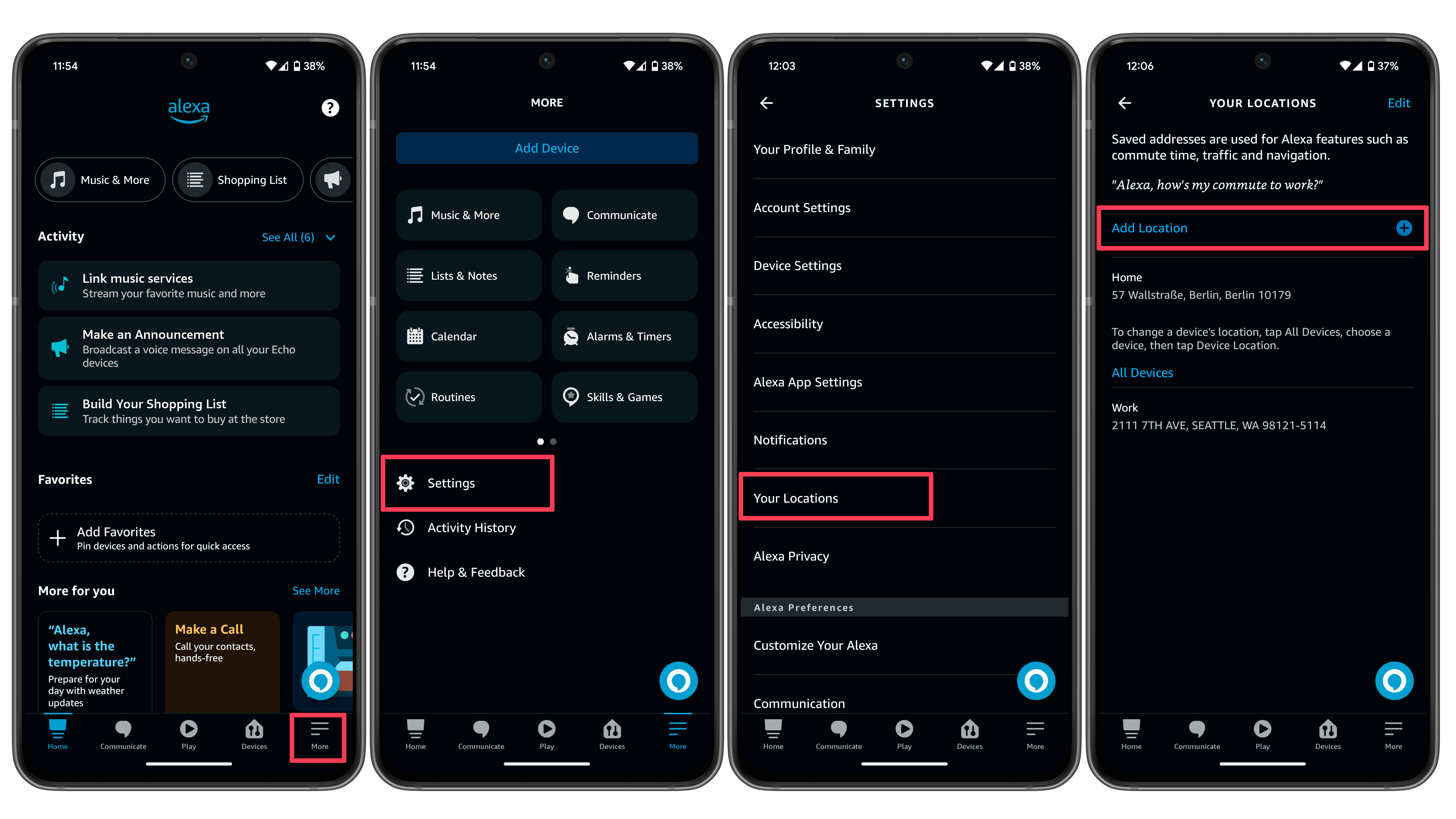 Screenshots der Alexa App
