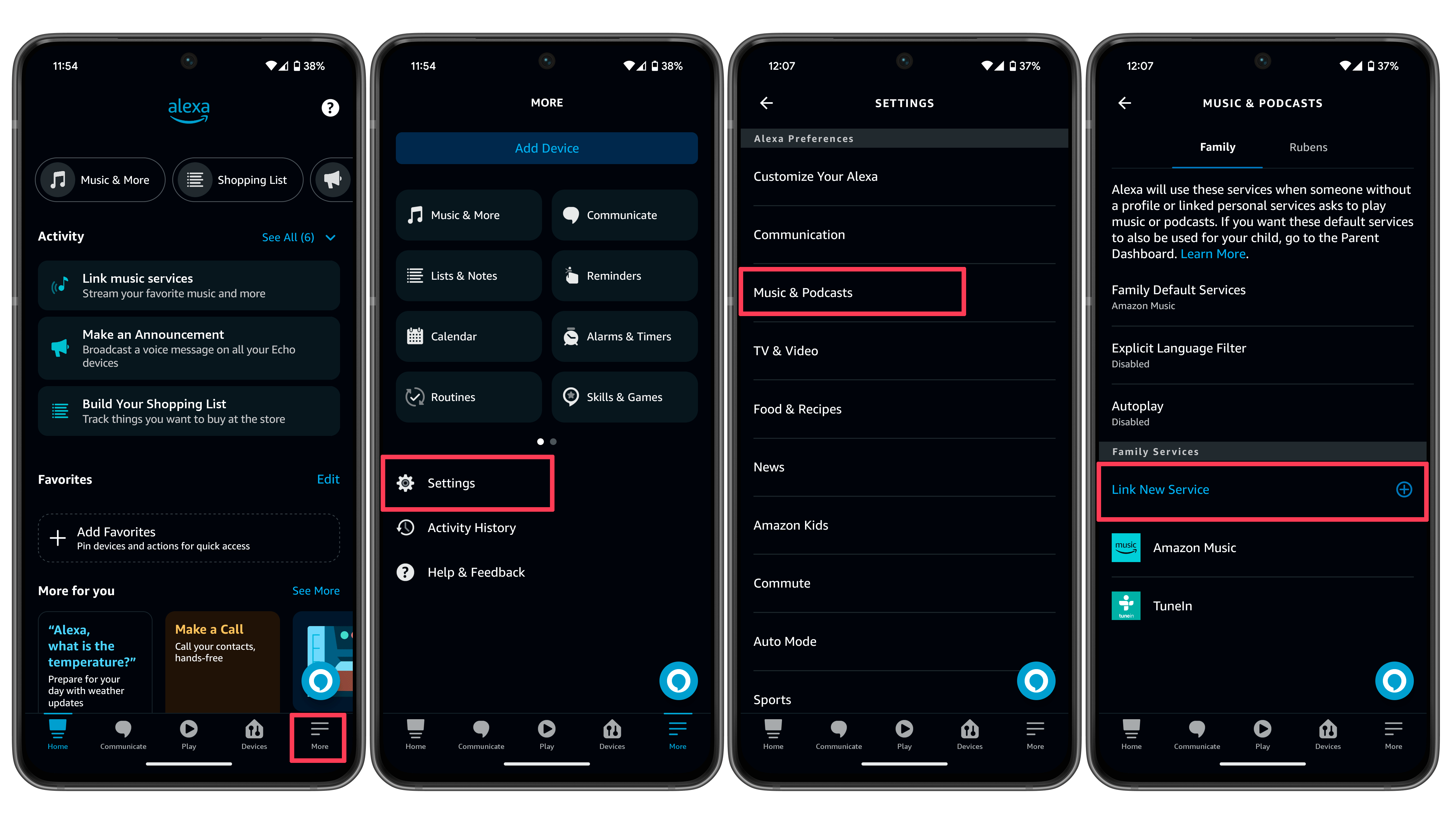 Screenshots der Alexa App