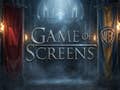 Ein großer Schriftzug: Game of Screens, allerdings in Game-of-Thrones-Schriftart. Links hängt eine Netflix-Fahne, rechts eine von Warner.