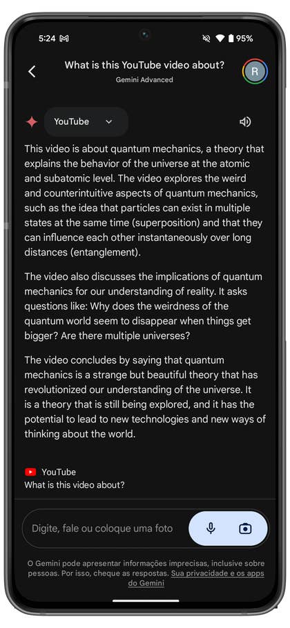 YouTube-Integration auf dem Gemini Assistant.