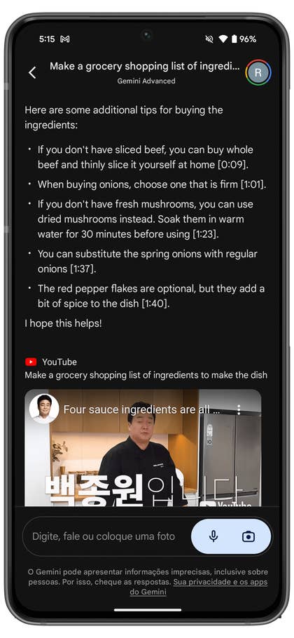 YouTube-Integration auf dem Gemini Assistant.