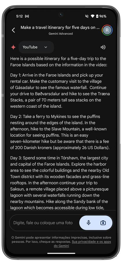 YouTube-Integration auf dem Gemini Assistant.