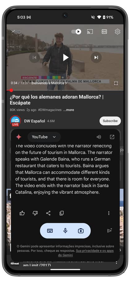 YouTube-Integration auf dem Gemini Assistant.