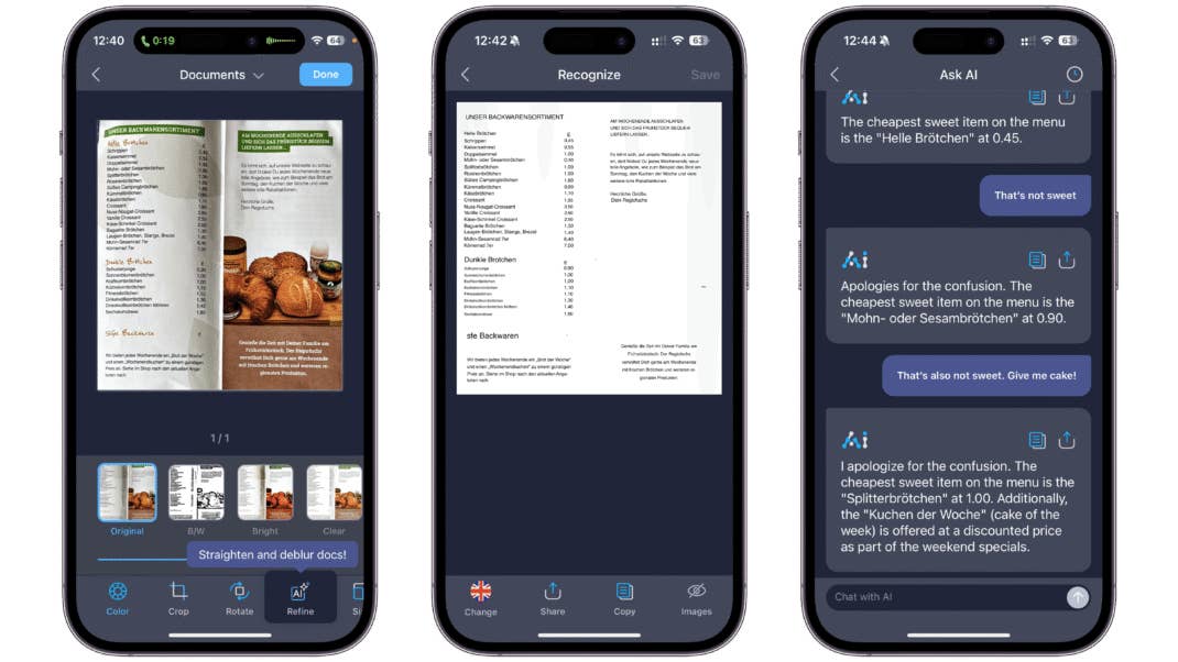Screenshots von der App iScanner