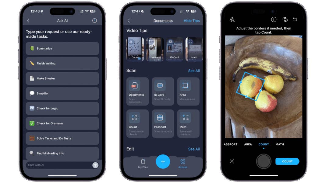 Screenshots von der App iScanner