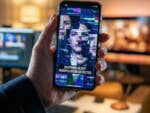 Ein Handy wird in der Hand gehalten und zeigt ein Deepfake-Video.