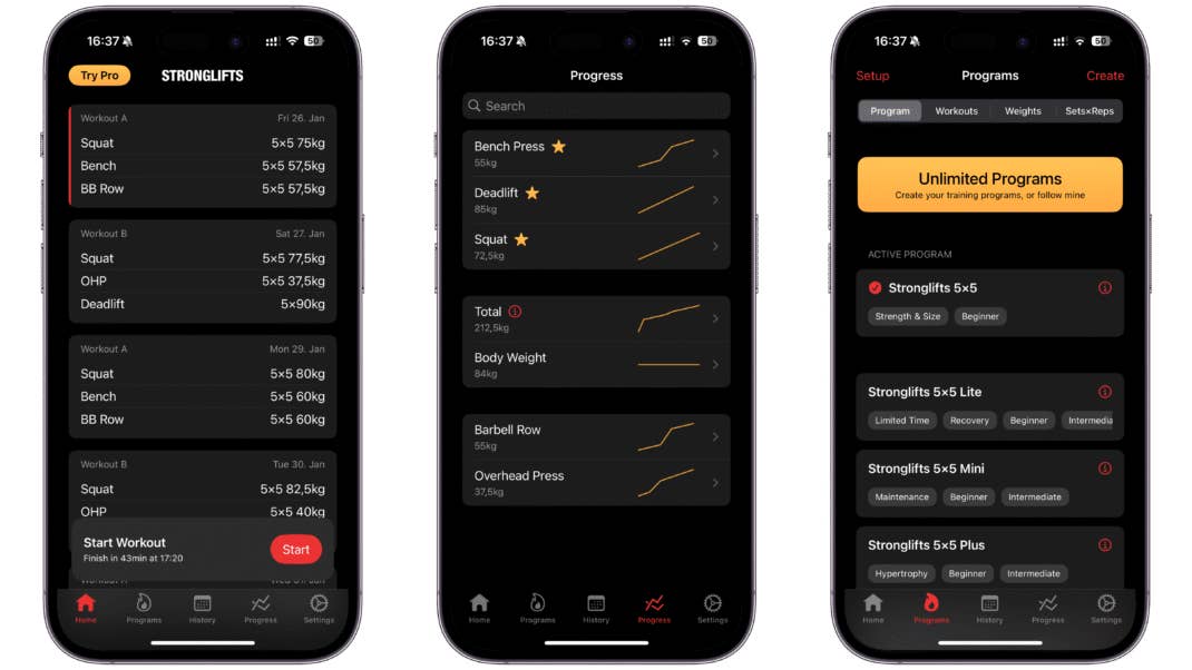 Screenshots von Stronglifts