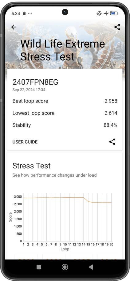 Screenshot vom 3DMark-Benchmark-Test auf dem Xiaomi 14T Pro