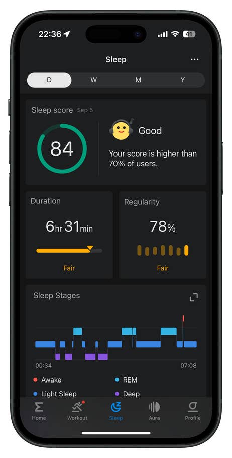 Screenshot der Zepp-App-UI für die Amazfit T-Rex 3