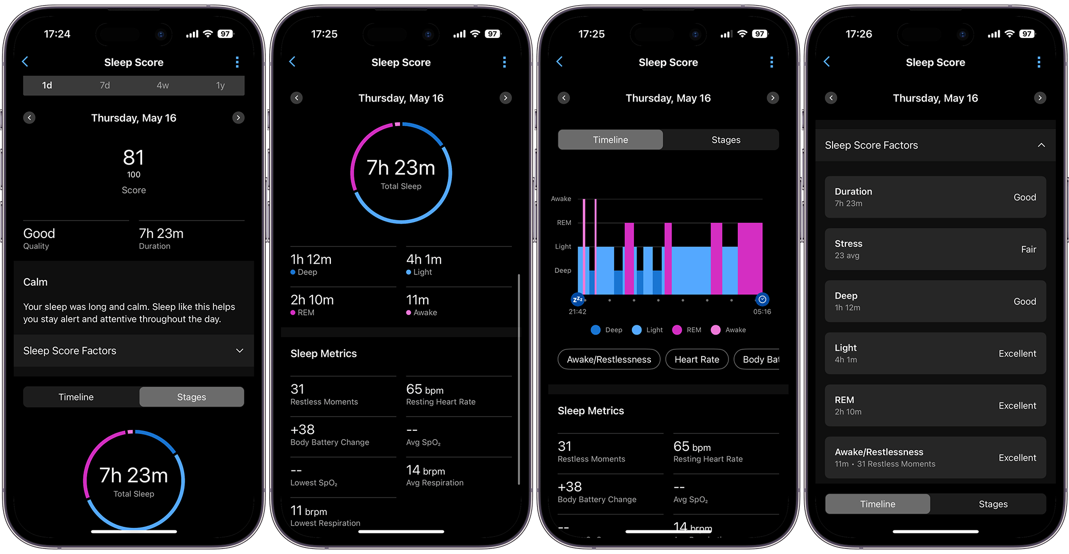 Screenshots vom Schlaftracking in der Garmin-Connect-App