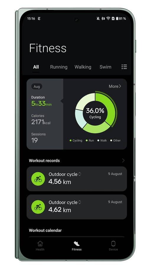 Screenshots der Benutzeroberfläche der OnePlus Watch 2R-Begleiter-App: zweiter Bildschirm