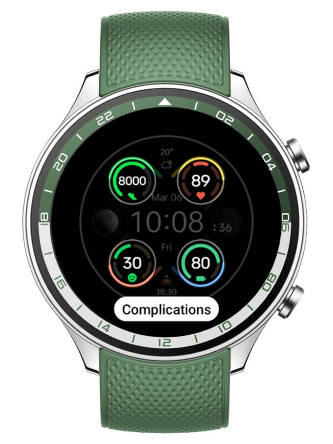 Screenshots der Benutzeroberfläche der OnePlus Watch 2R: Zifferblätter