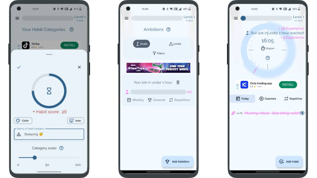 Screenshots der 24 hours - Habit Tracker App