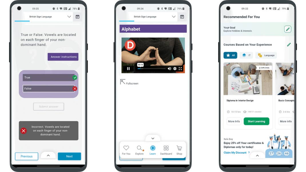 Screenshots der Alison-App