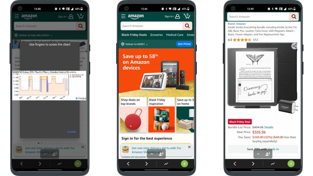 Screenshots der Reprice App