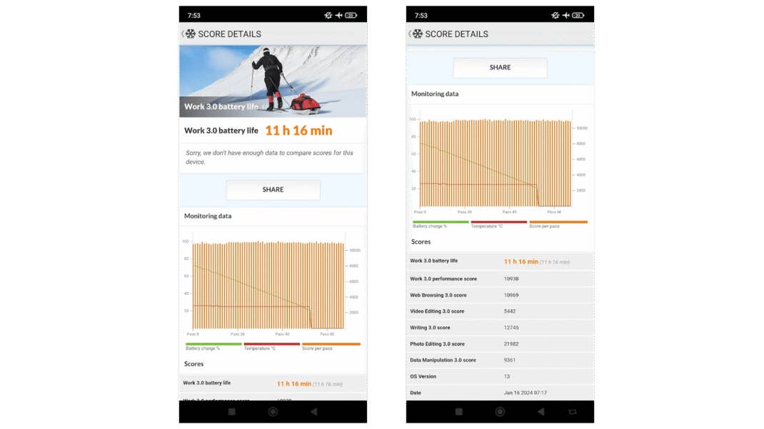 Screenshots zum Akku-Benchmark-Test