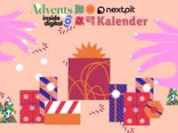 Bunte Geschenke und Zuckerstangen mit Händen, die nach einem Adventskalender greifen.