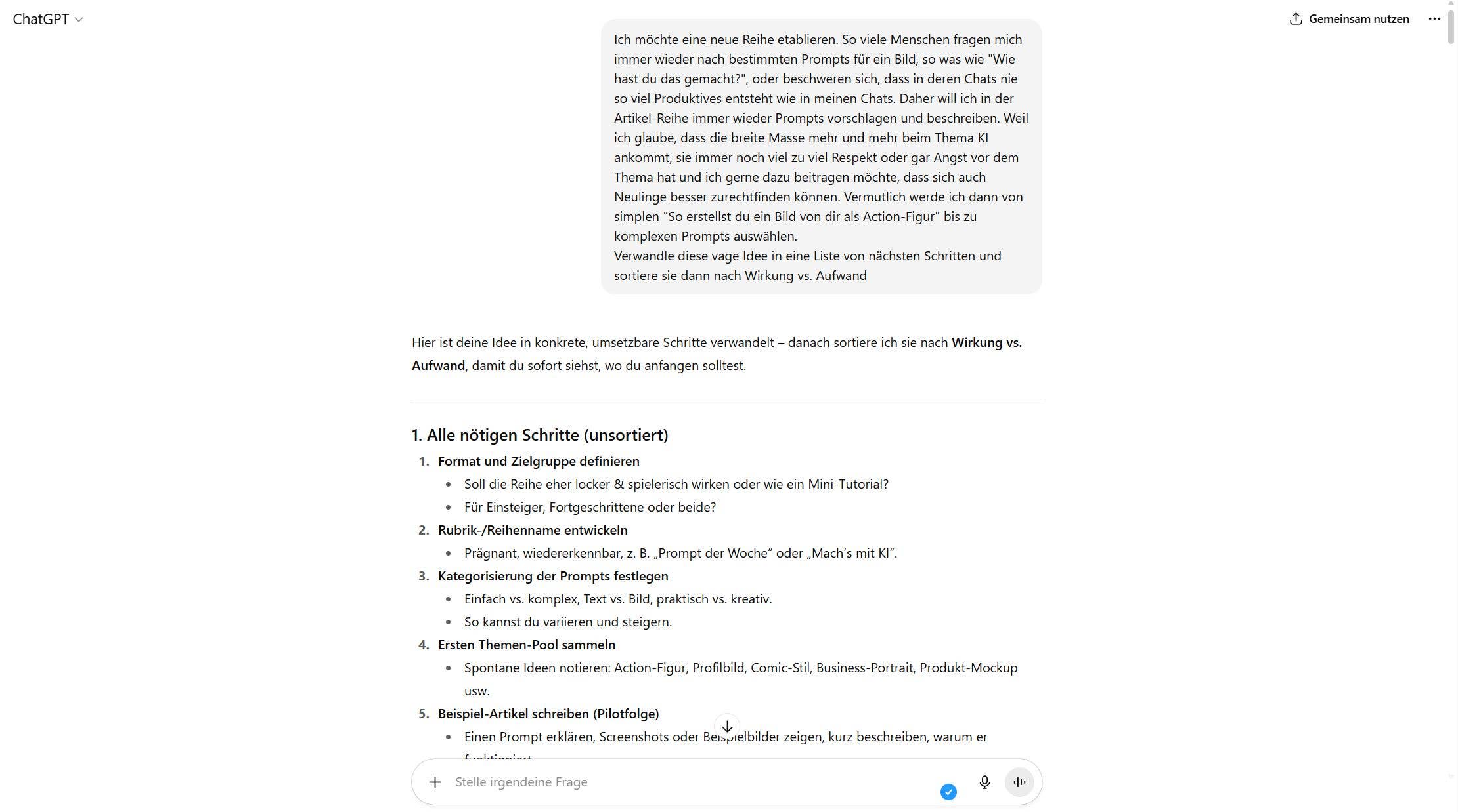 Text, der Schritte zur Erstellung von Bild-Prompts in ChatGPT beschreibt.