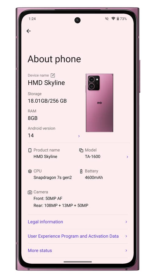 Screenshot des HMD Skyline auf der Seite mit den Geräteeinstellungen.