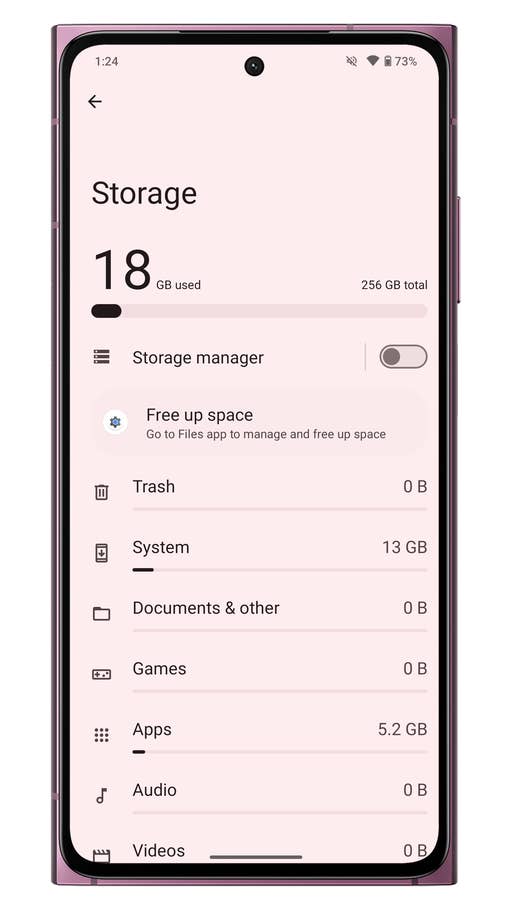 HMD Skyline-Screenshot von der Seite mit den Speichereinstellungen.