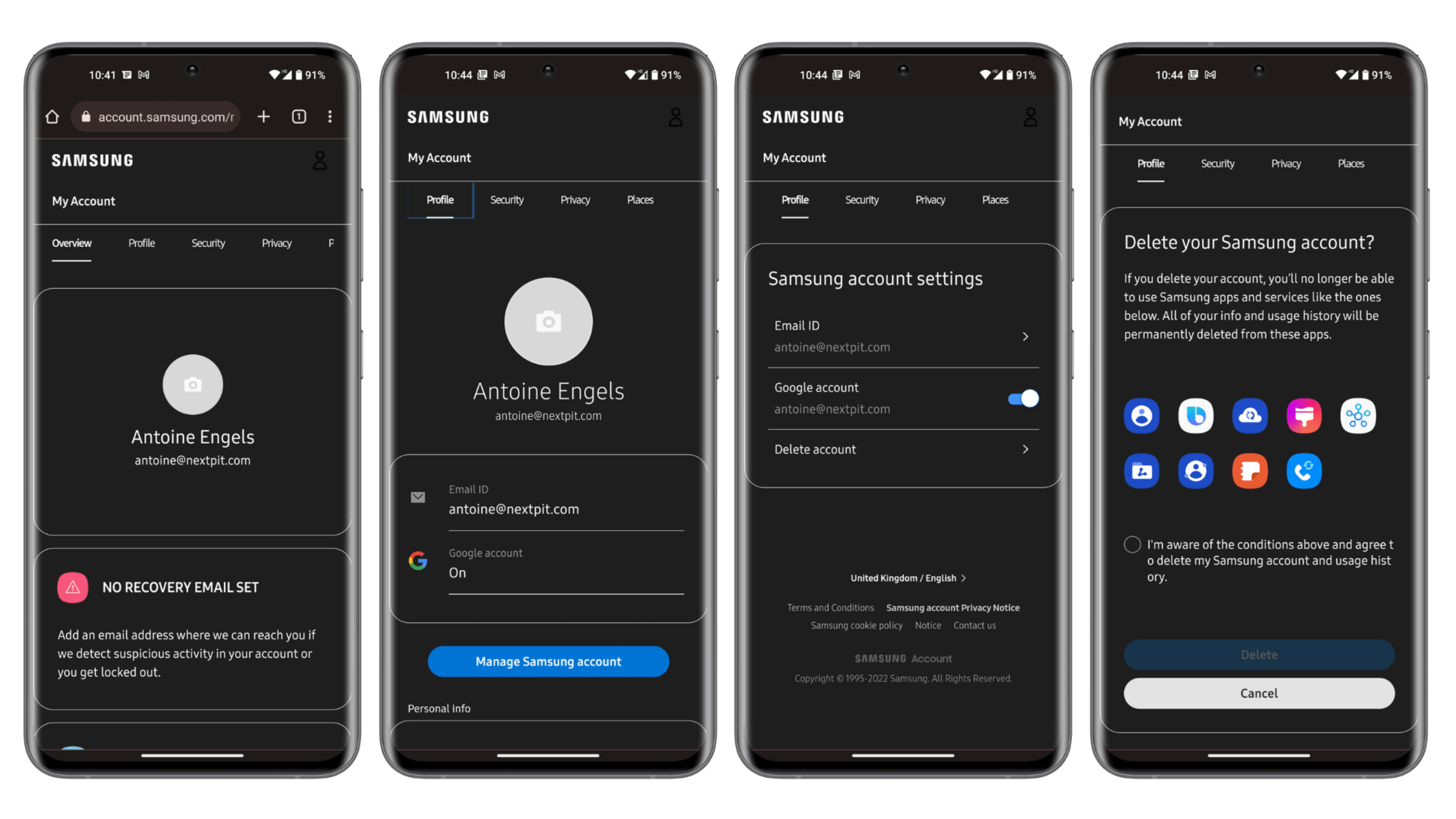 Screenshots der Einstellungen auf einem Galaxy-Smartphone