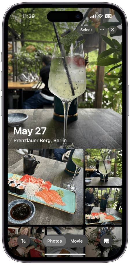 Screenshots der Benutzeroberfläche der Fotos-App unter iOS 18