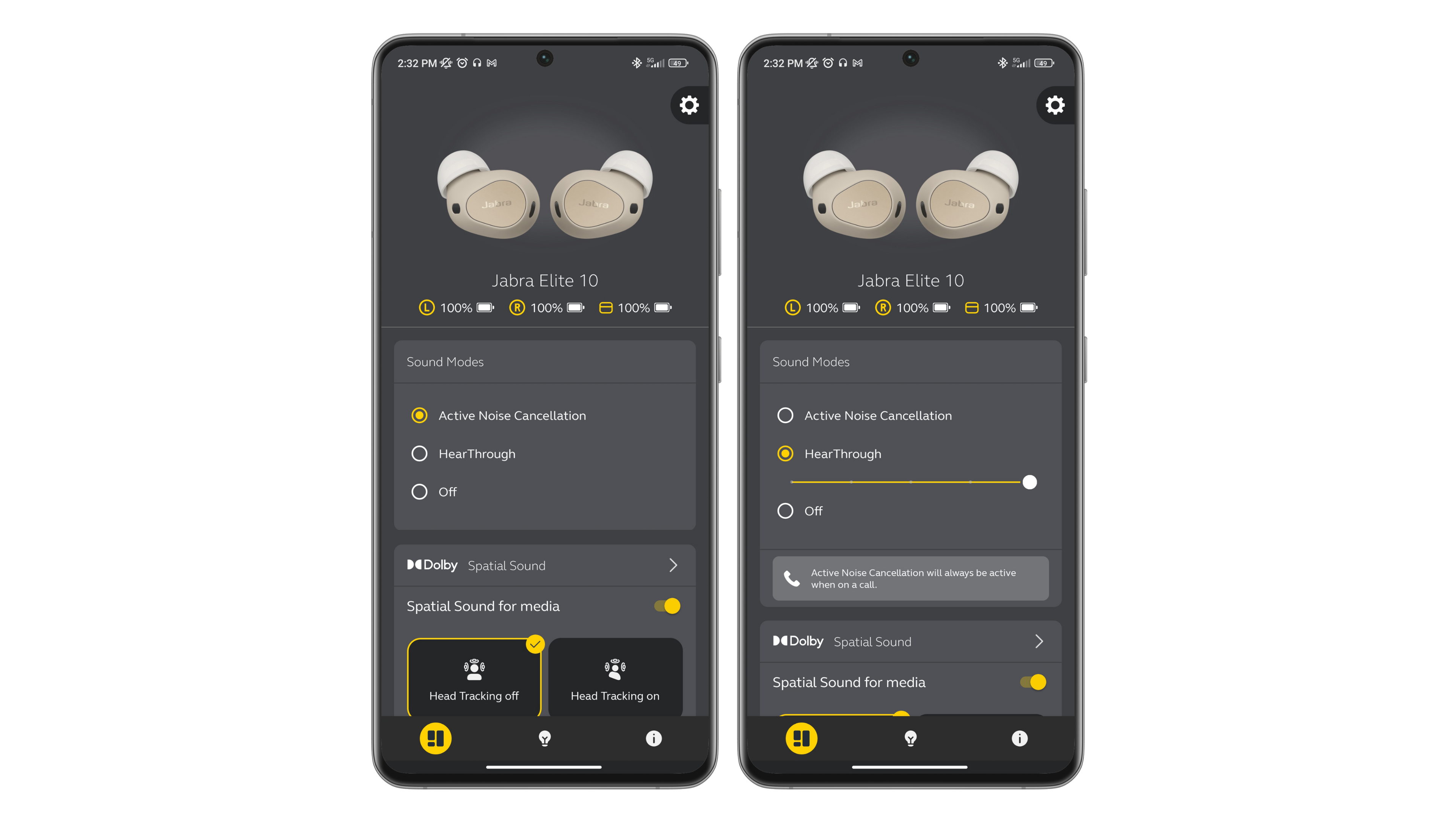 Screenshots der Jabra-Sound+-App