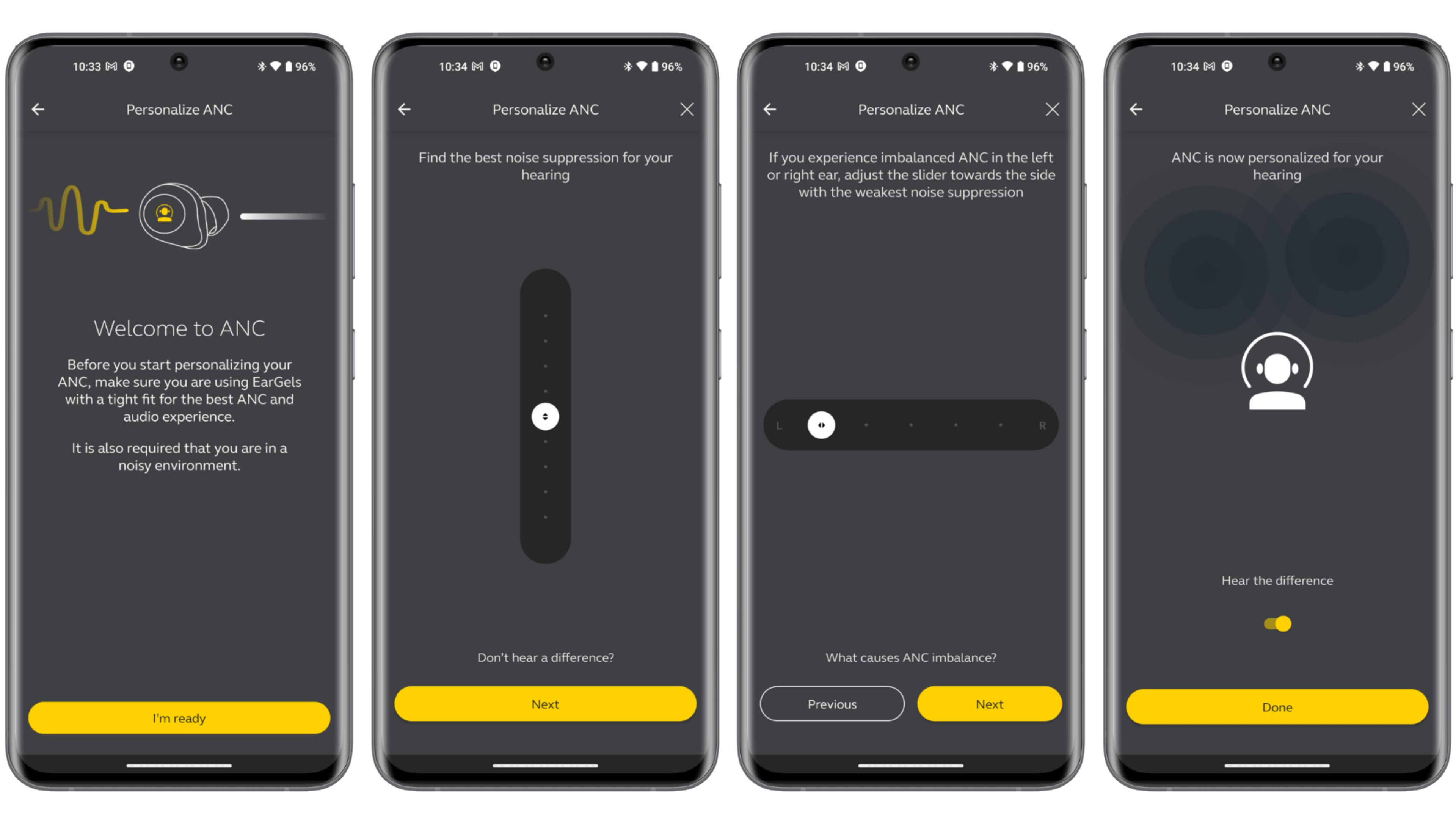 Screenshots der ANC-Einstellungen bei den Jabra Elite 4