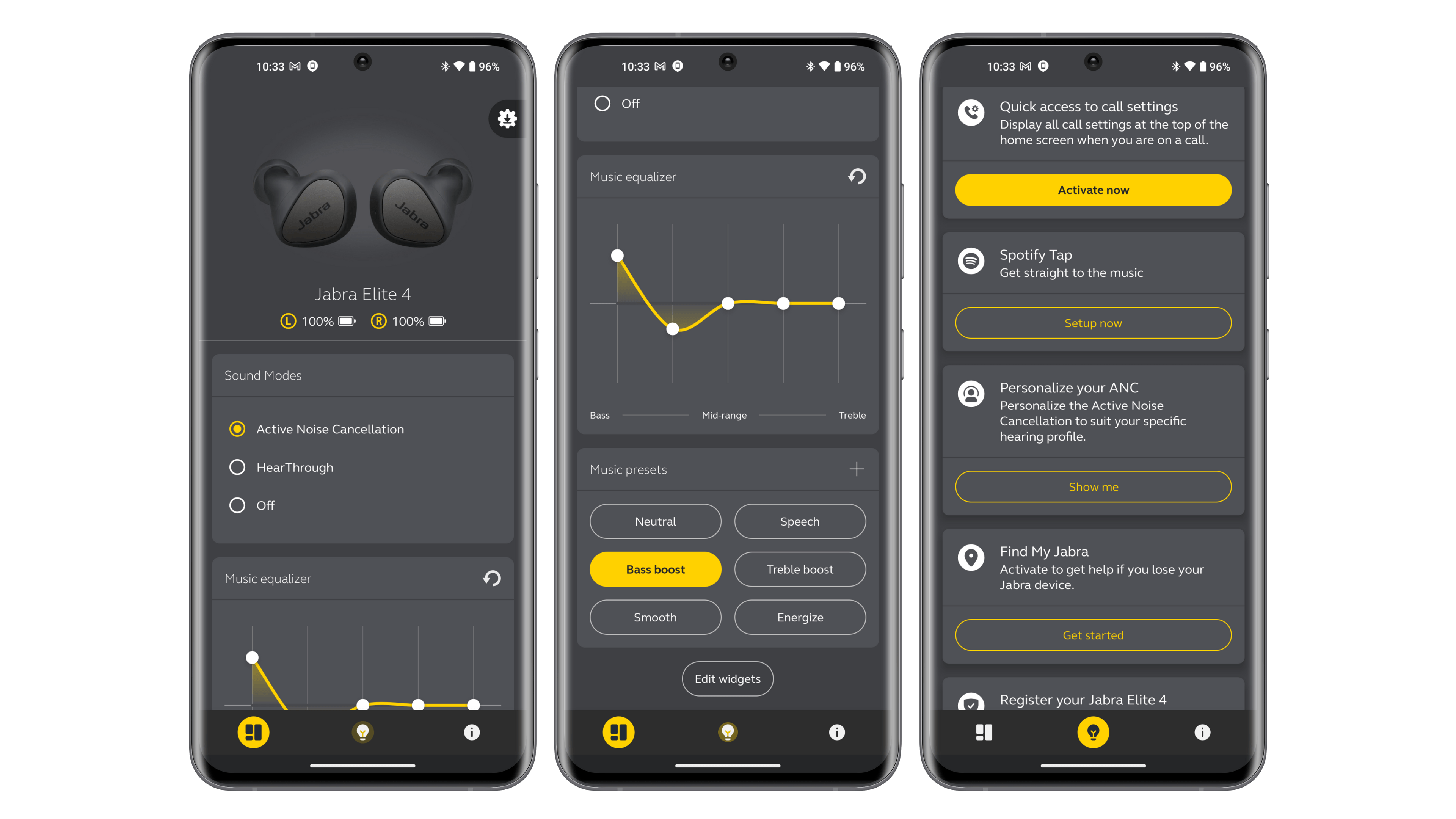 Screenshots der Jabra-Sound+-App
