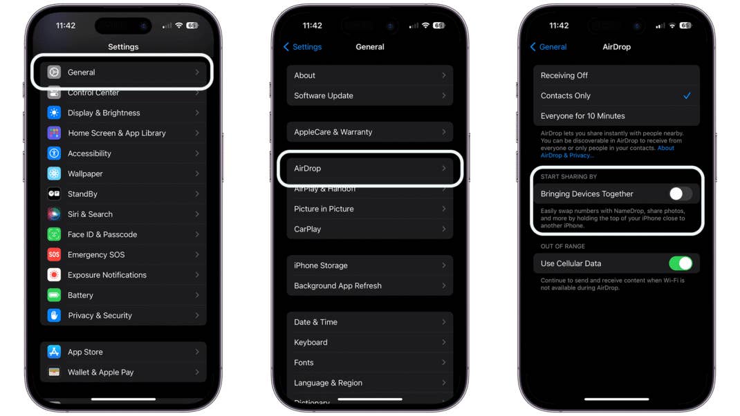 Screenshots on how to deactivate the namedrop feature on the iPhone Screenshots on how to deactivate the namedrop feature on the iPhone