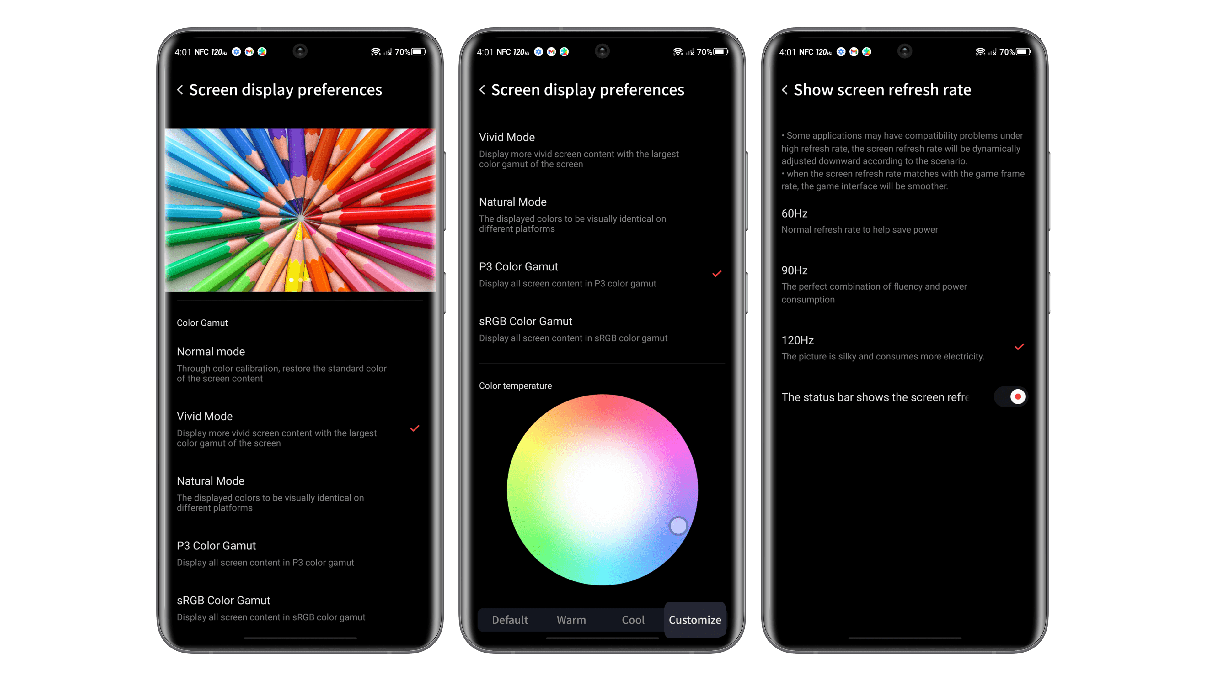 Screenshots der Display-Einstellungen
