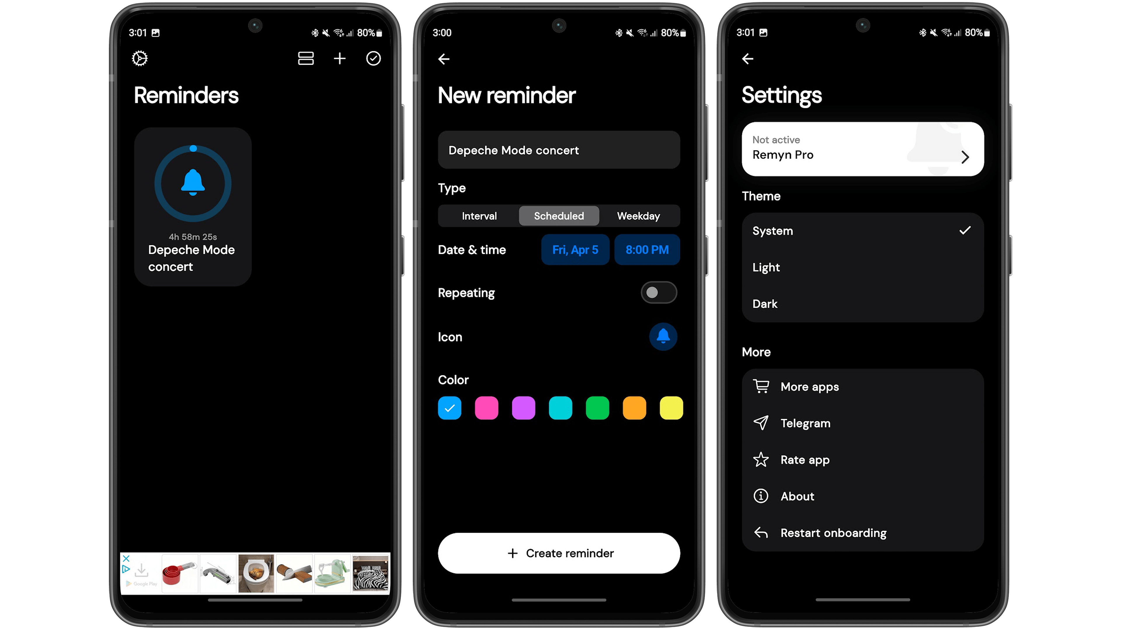Screenshot der App Remyn