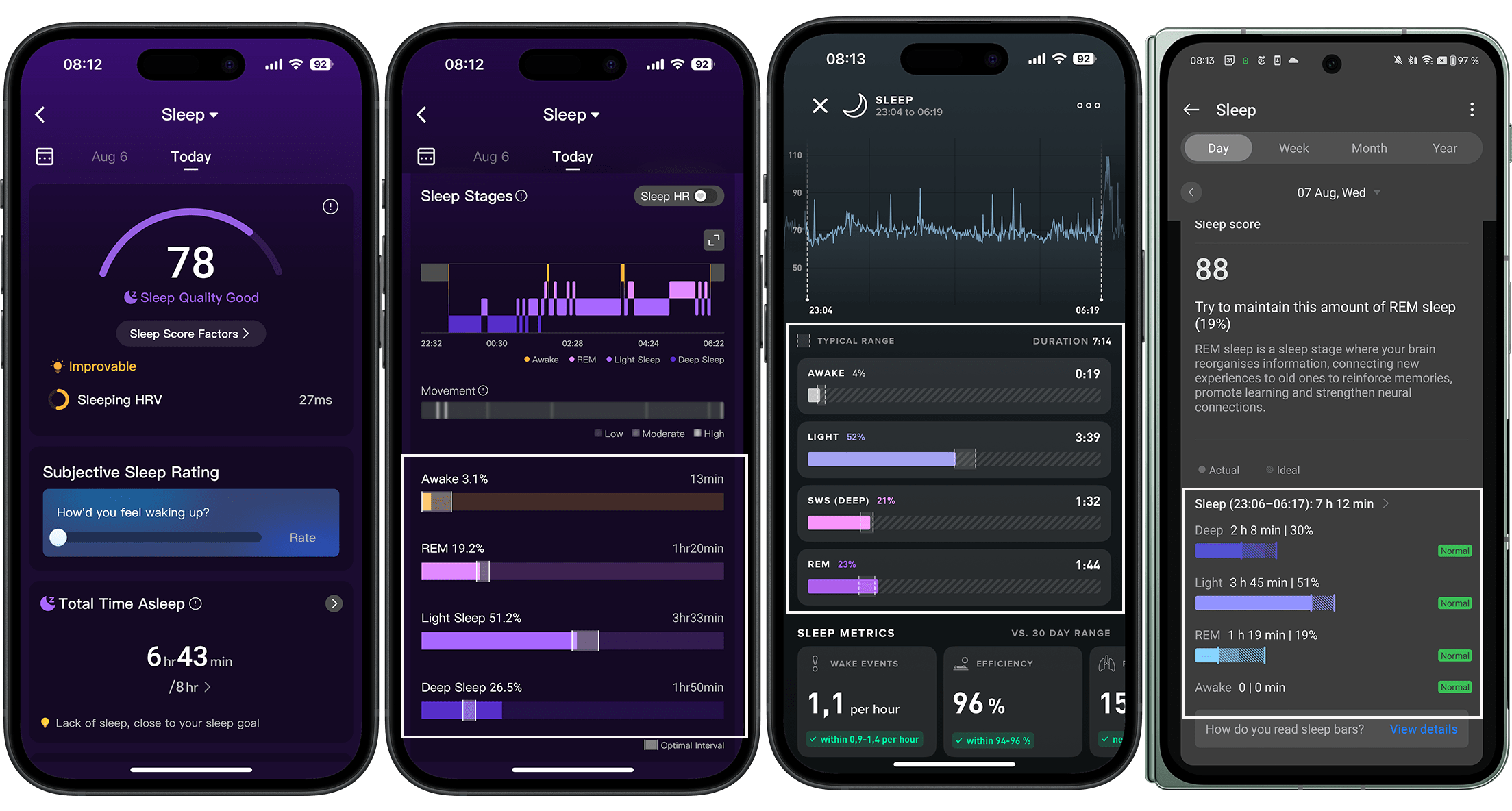 Screenshots von verschiedenen Schlaf-Tracking-Apps