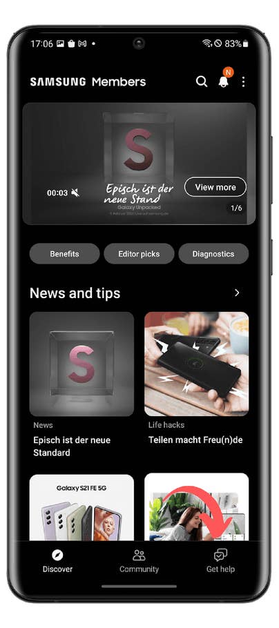 Screenshot der Samsung-Diagnose-Funktion