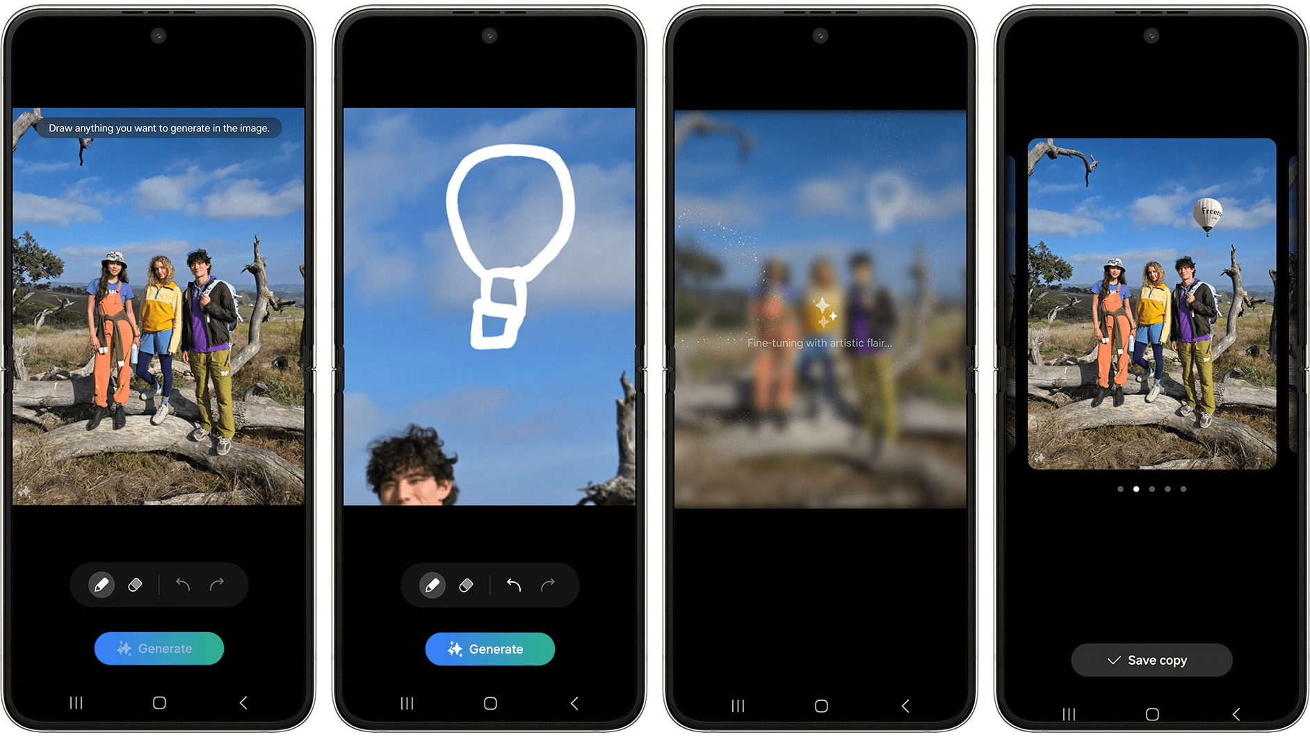 Screenshots zeigen, wie die KI-Zeichenfunktion funktioniert