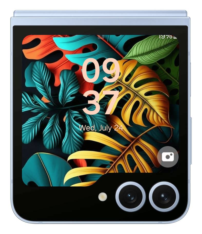 Galaxy Z Flip 6 mit farbenfrohem Blätter-Wallpaper