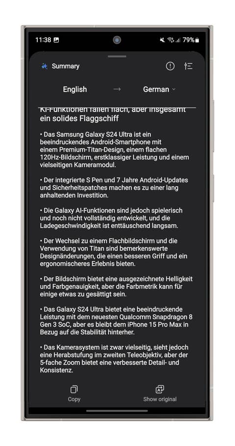 Screenshot der KI-Funktionen im Samsung-Browser
