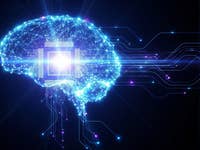 Ein leuchtendes digitales Gehirn mit Schaltmustern, das künstliche Intelligenz und Technologie symbolisiert.