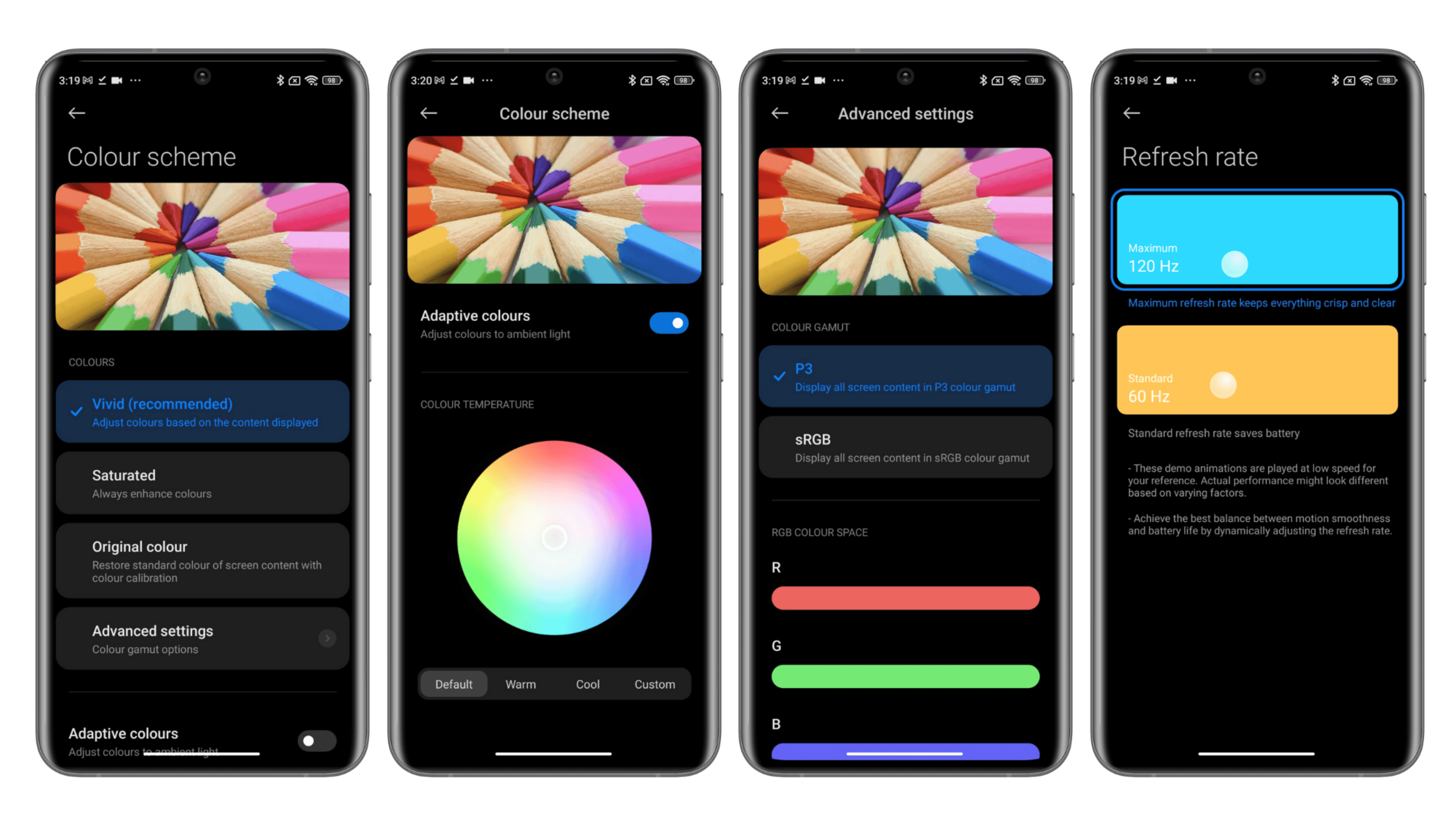 Xiaomi 12 Lite Displayeinstellungen auf Screenshots.
