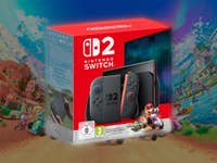 Nintendo Switch 2 im Bundle. Im Hintergrund eine Spielszene aus Mario Kart World.
